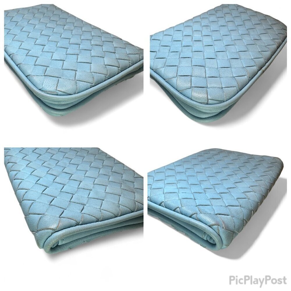Bottega Veneta Intrecciato Leather Compact Bi-Fold Wallet - Light Blue - Picture 10 of 16